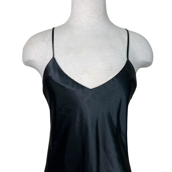 Vintage 80s Sabrina Satin Lingerie Nightie Slip Nightgown FLAW Black 36 Medium - Picture 3 of 6